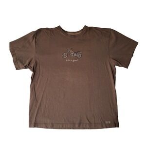 Life is Good Motorcycle T Shirt Mens XL Brown Short Sleeve Tee‎